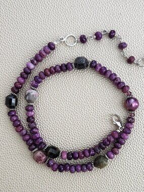 LEPIDOLITE & TOURMALINE NECKLACE--16"
